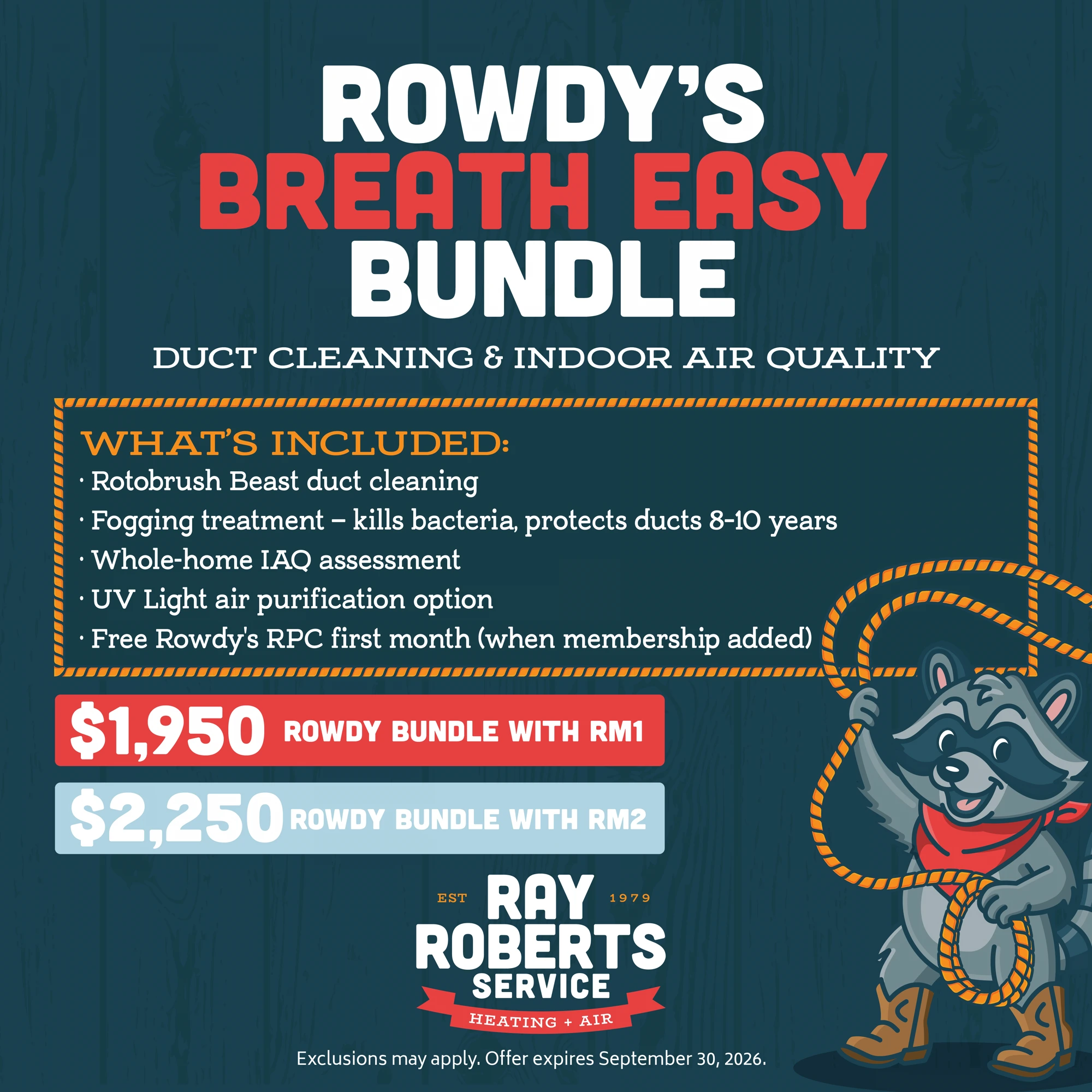 Rowdy's Breath Easy Bundle — Duct Cleaning & Indoor Air Quality — Offer expires September 30, 2026